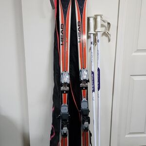 Head Carve 12/150cm Skis w/Marker M4.2 Bindings, Kerma Poles and Athalon Ski Bag